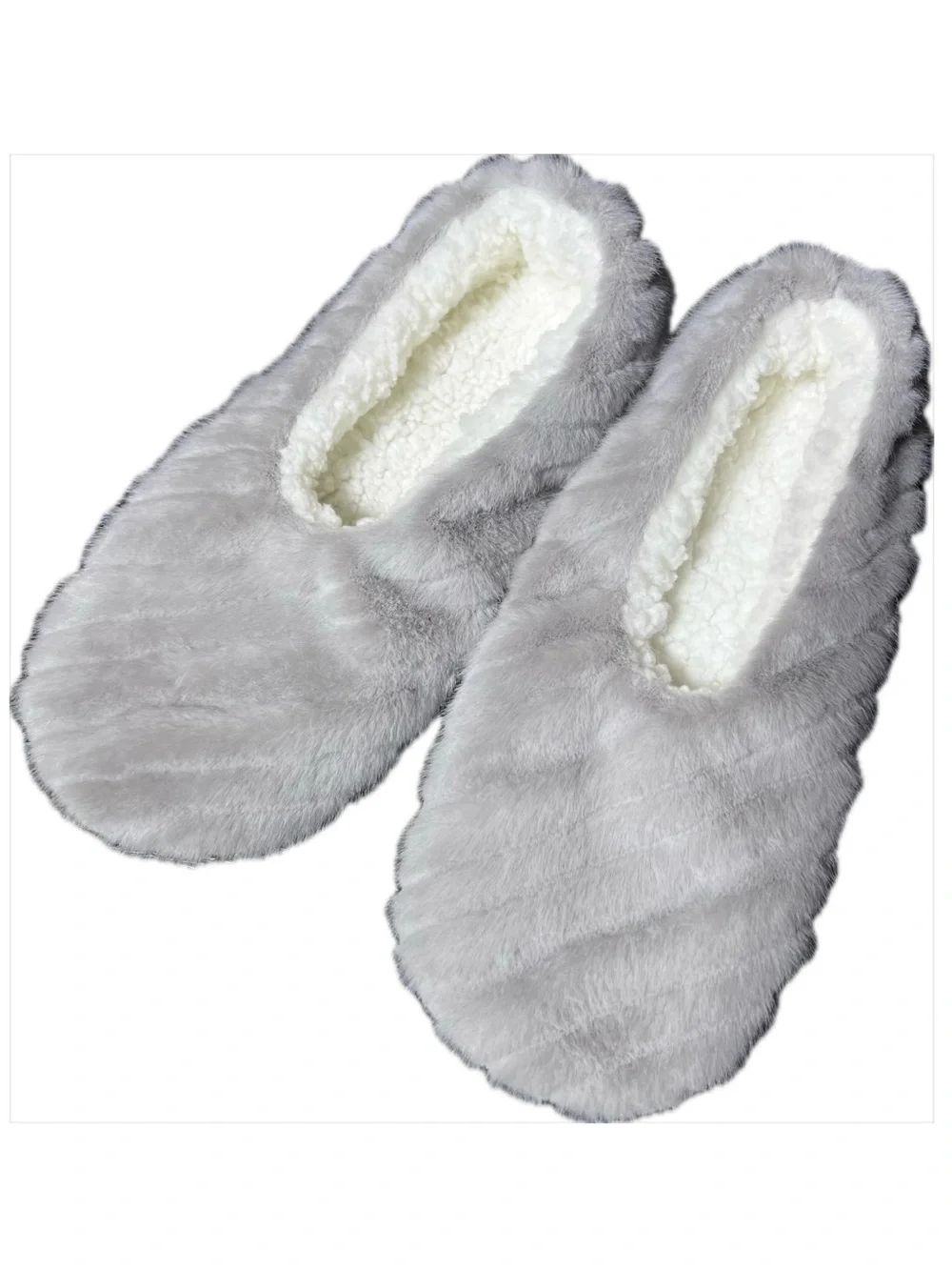 Auden Women’s Gray Plush Faux Fur Cozy Slipper Socks Slip Resistant Soles